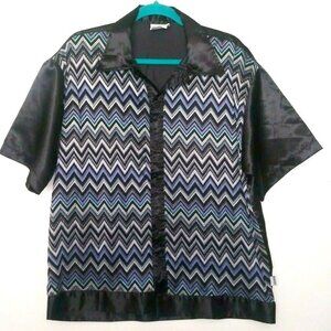 Vtg Third Rail Mens Shirt L Chevron print button up collar short sleeve black